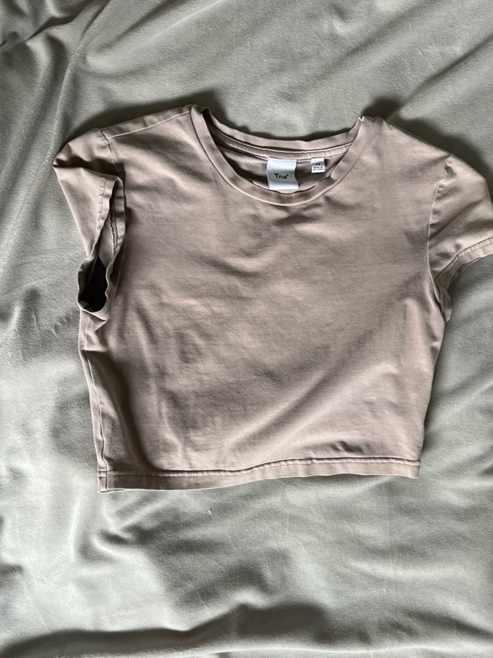 TNA Cropped Crewneck Tee in Light Taupe